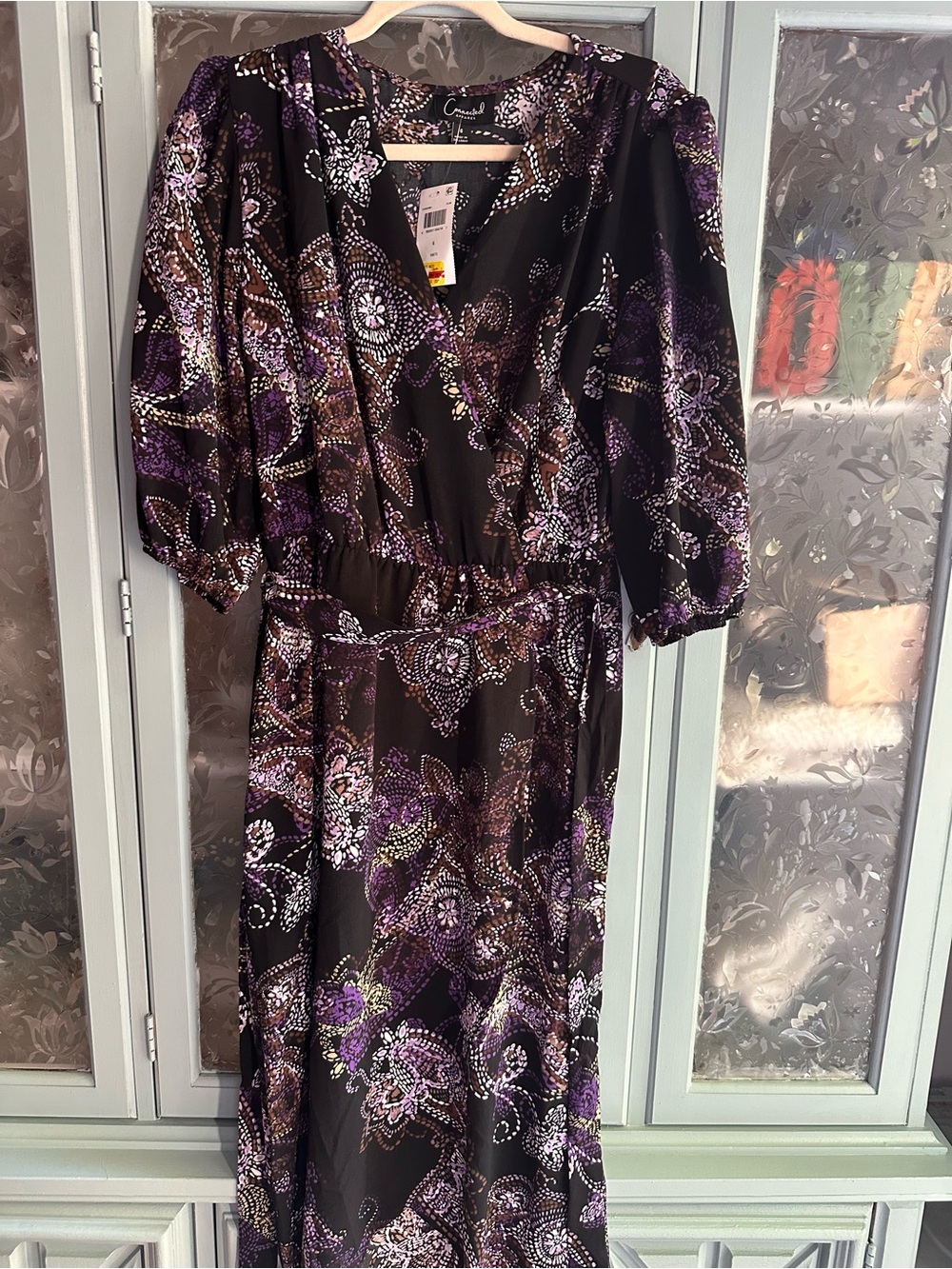 connected apparel Black Floral-Print Maxi Dress with Purple Accents